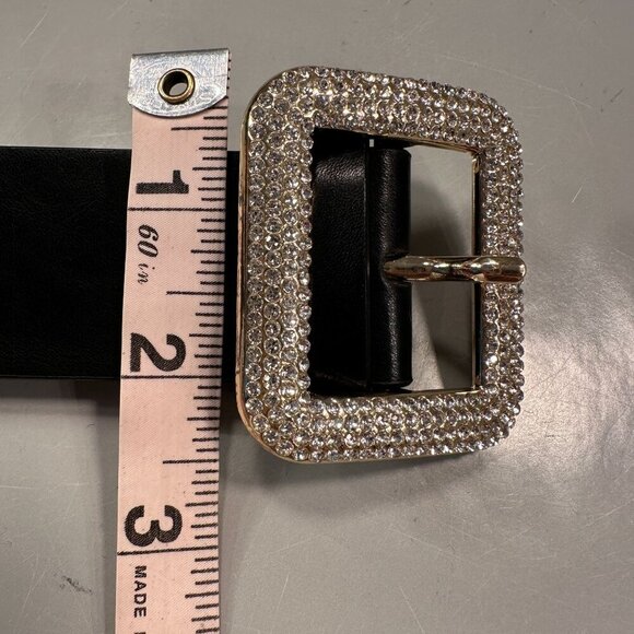 Statement Rhinestone Belt Square Buckle Women Black - Picture 10 of 12